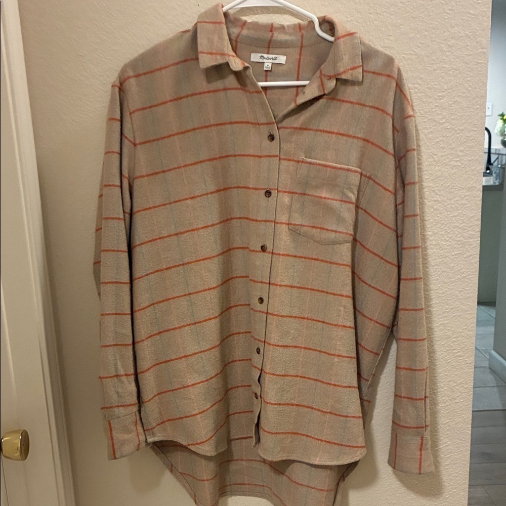 Madewell Beige and Orange Striped Button Down Shirt - Picture 2 of 5